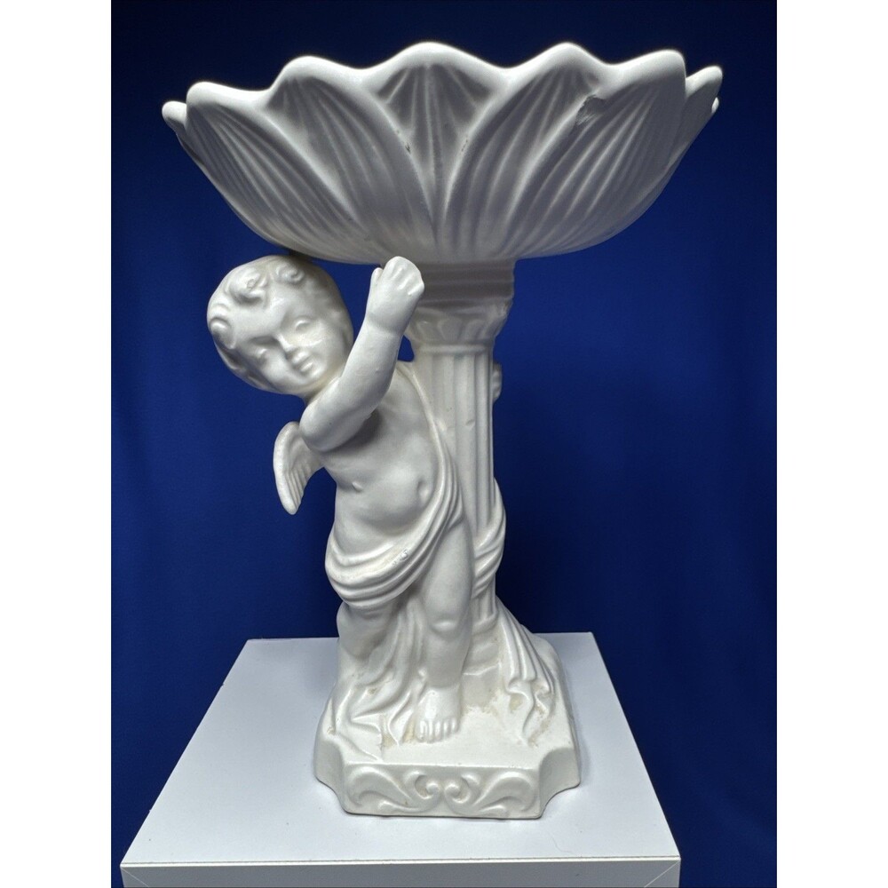 Signed RUBENS White Fine Porcelain CHERUB Pedestal Soap Dish #286M Japan